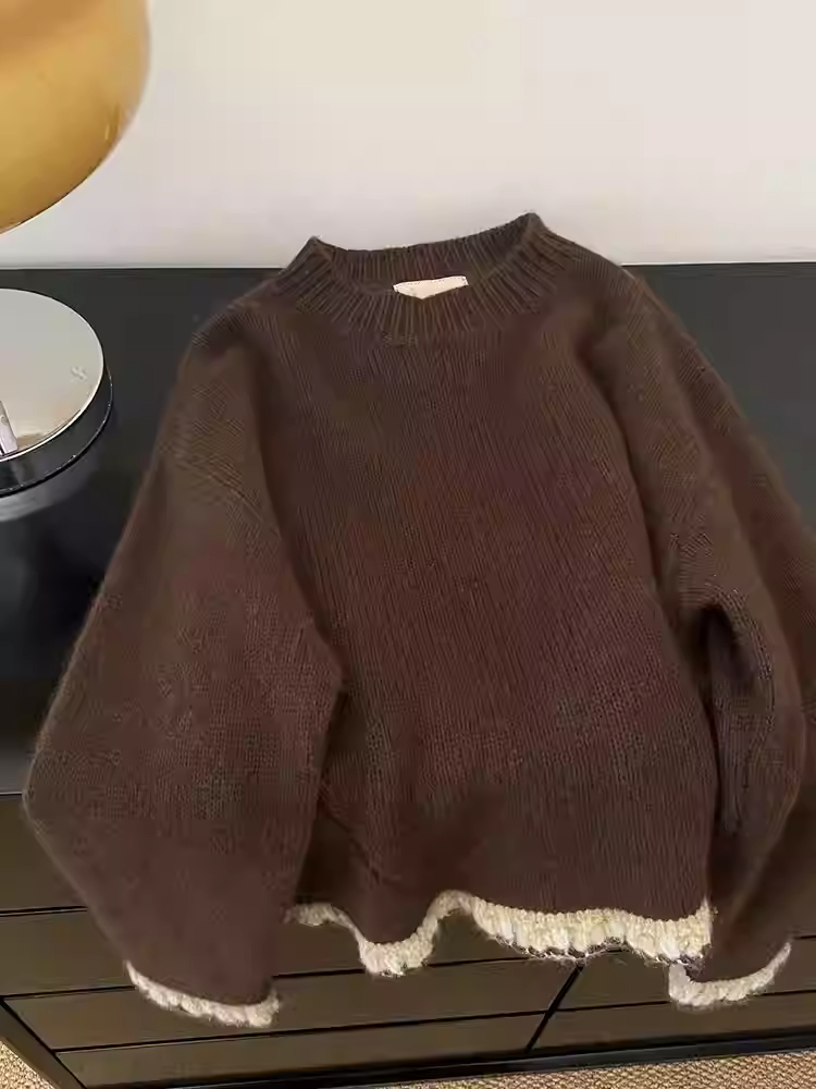 Winter Clothing Factory Outlet - Dames Bruin Patchwork Trui Harajuku Vintage