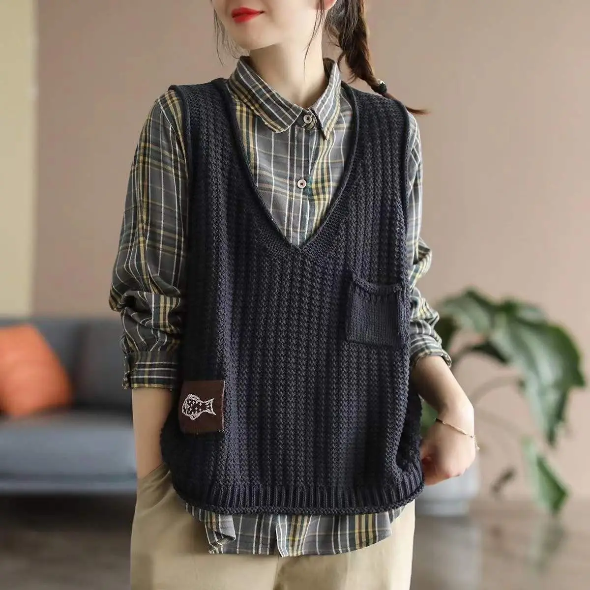 Dames Trui Effen Cropped Vest  - Winter Clothing Offer recensie en prijs