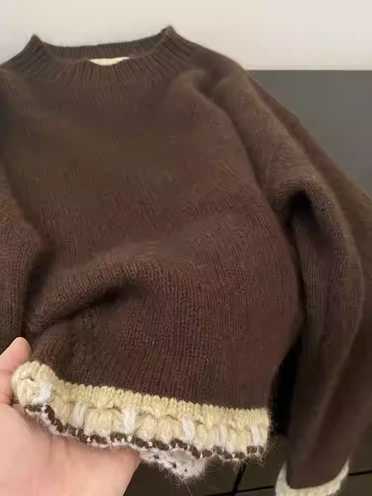 Dames Bruin Patchwork Trui Har - Winter Clothing Factory Outlet recensie en prijs